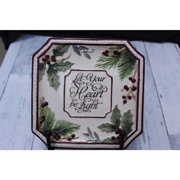 Grasslands Road Christmas Plate "Let Your Heart Be Light" 8" Square - New - Picture 1 of 4
